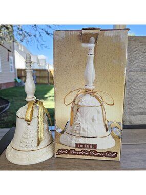 HomeTrends Jade Porcelain Dinner Bell 14K Gold Accents Holiday Christmas Box